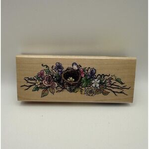 Stampendous 1998 Nested Sprig Y005 Bird Floral Wood Mount Rubber Stamp Vintage
